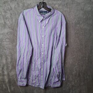 Ralph Lauren Button Down Long Sleeve Shirt Mens Size 2XL Purple Striped Pastel